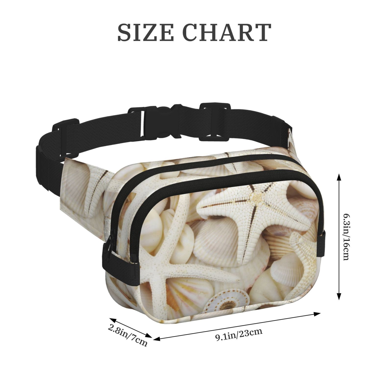 Picia Starfishes On Seashells Print Square Double-Layer Waist Bag Mini Adjustable Waist Belt Bag Exercise Running Travel Hiking