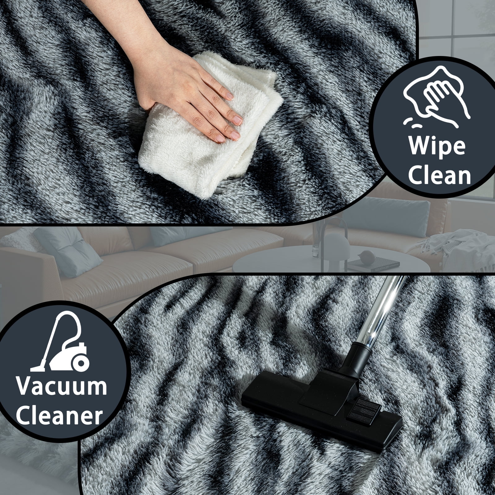 ZENELESS Fluffy Rugs,6x9ft Black and White Stripes Solid Shag Collection Carpet Perfect for Dining Room, Bedroom