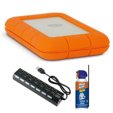LaCie Rugged USB-C 1TB Hard Drive with Air Duster and 7-Port USB Hub