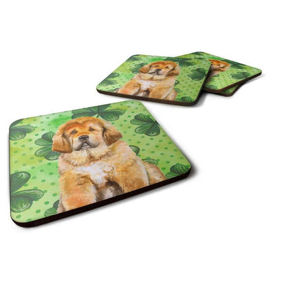 Tibetan Mastiff St Patricks Foam Coaster Set of 4 Green