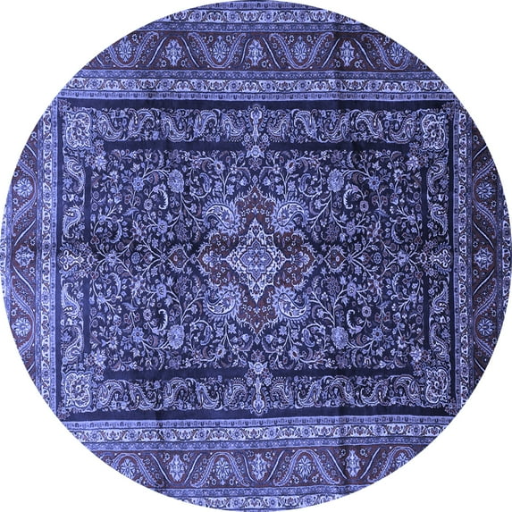 Ahgly Company Machine Washable Indoor Round Persian Blue Traditional Area Rugs, 3' Round