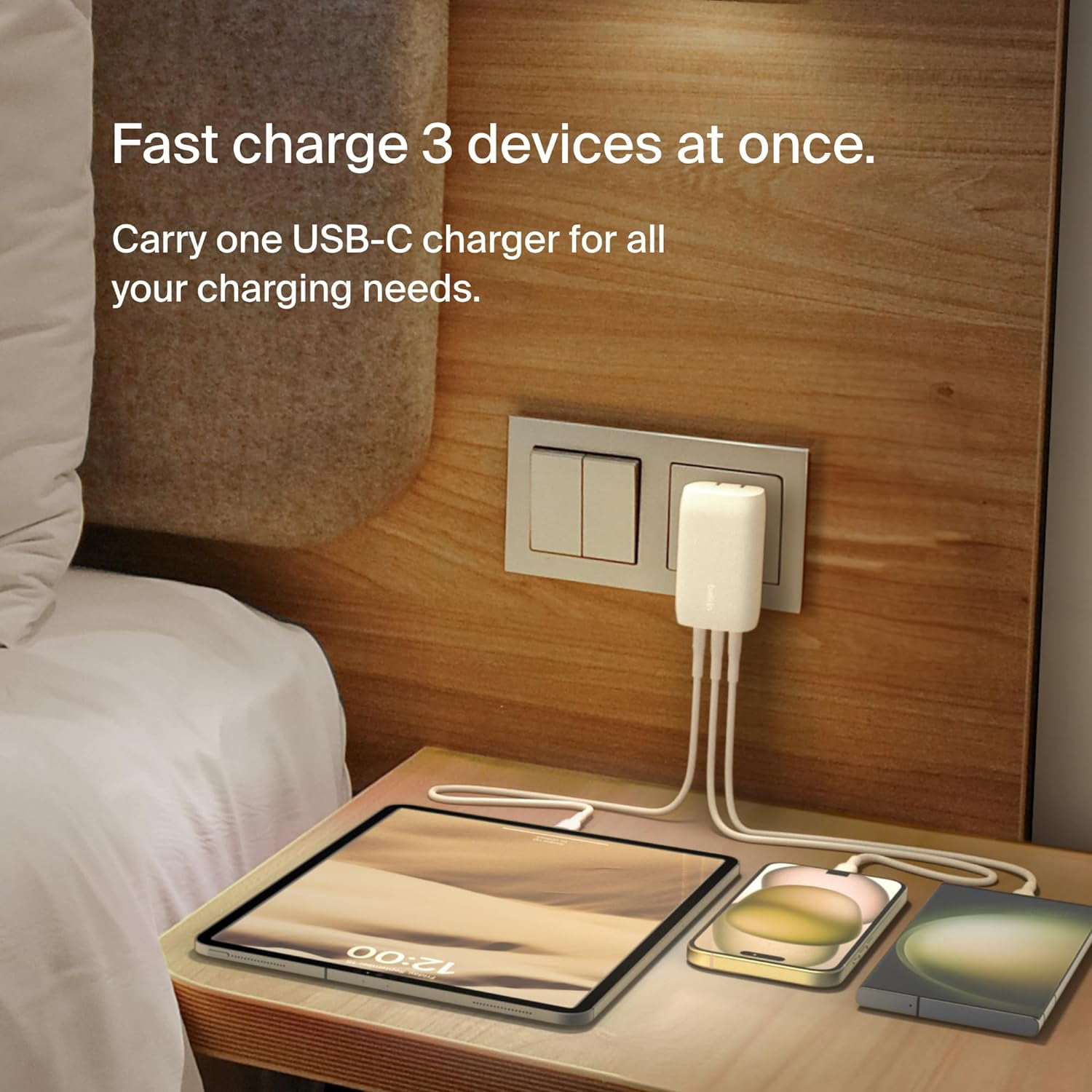 Belkin BoostCharge 3-Port USB-C Wall Charger with PPS 67W, USB-C PD 3.1 Enabled Fast Charging Charger for iPhone 16, MacBook Pro, AirPods, Galaxy, Nintendo Switch 2 & Other PD Enabled Devices - White