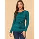 thumbnail image 3 of Top acanalado con botones y mangas largas con cuello vuelto para mujer Azul verde M, 3 of 6