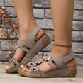 thumbnail image 2 of Womens Orthopedic Sandals Low Wedge Slingback Walking Shoes Fashion Buckle Cutout Leather Platform Beach Shoes Khaki Size 7.5, 2 of 5