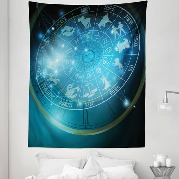 Zodiac Tapestry, Astrology Themed Fantasy Design Horoscope Wheel Aquarius Cancer Capricorn Virgo Leo, Fabric Wall Hanging Decor for Bedroom Living Room Dorm, 5 Sizes, Multicolor, by Ambesonne