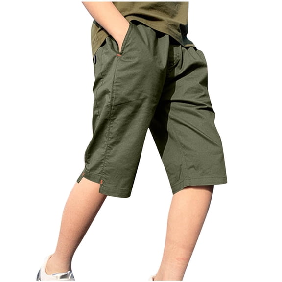 BCSIOAOI Cargo Shorts Boys,Cotton Elastic-Waist Summer Bermuda Shorts with Pockets Army Green 4 T