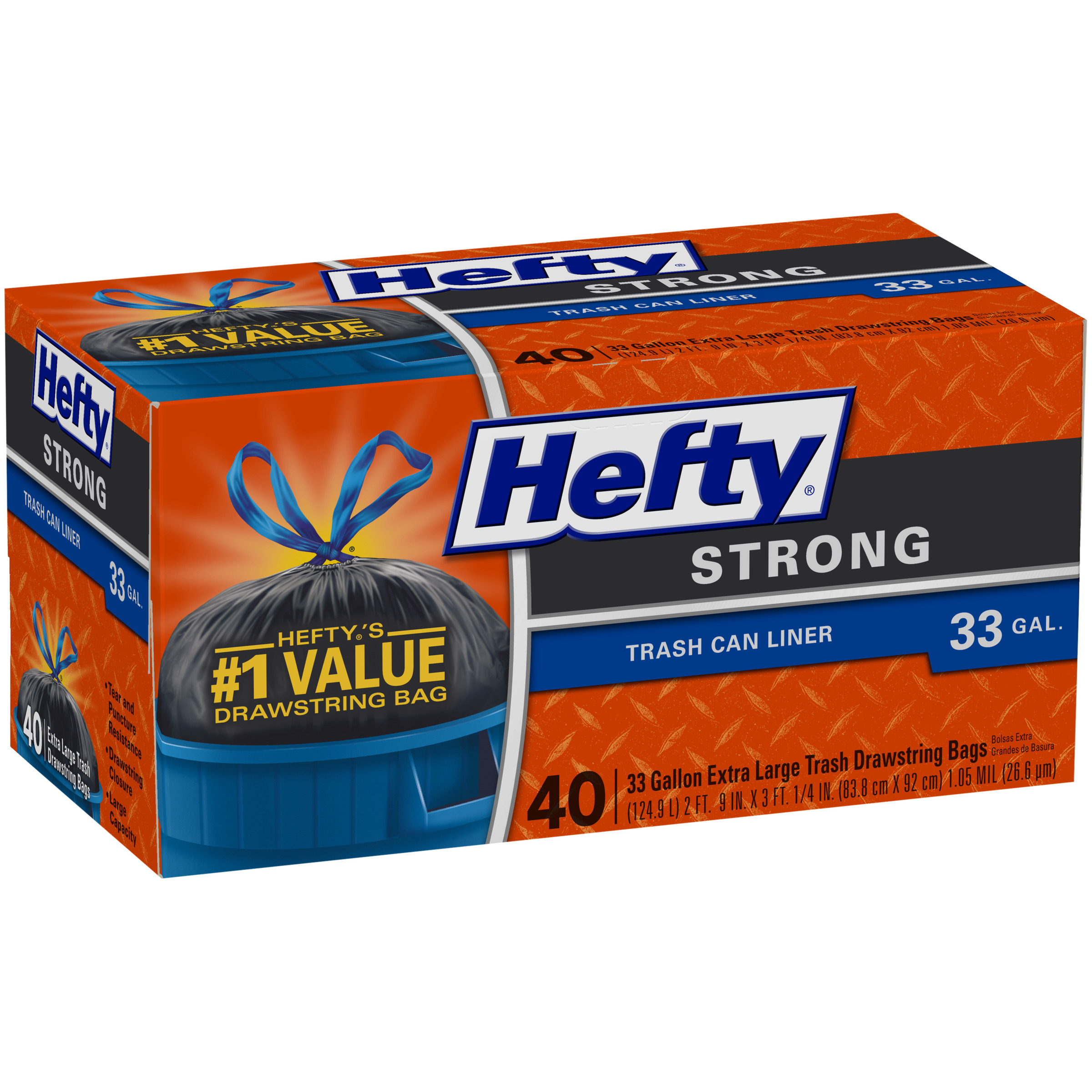 Hefty® Strong 33 Gallon Trash Can Liner Extra Large Trash Drawstring Bags 40 ct Box