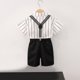 thumbnail image 4 of Odeerbi Chicos 4 Piezas Caballero Traje Formal Preppy Vestido de Manga Corta Camisa de Vestido + Traje Pantalones Cortos + Colgantes + Corbata Colegial Conjunto de Uniforme, 4 of 9