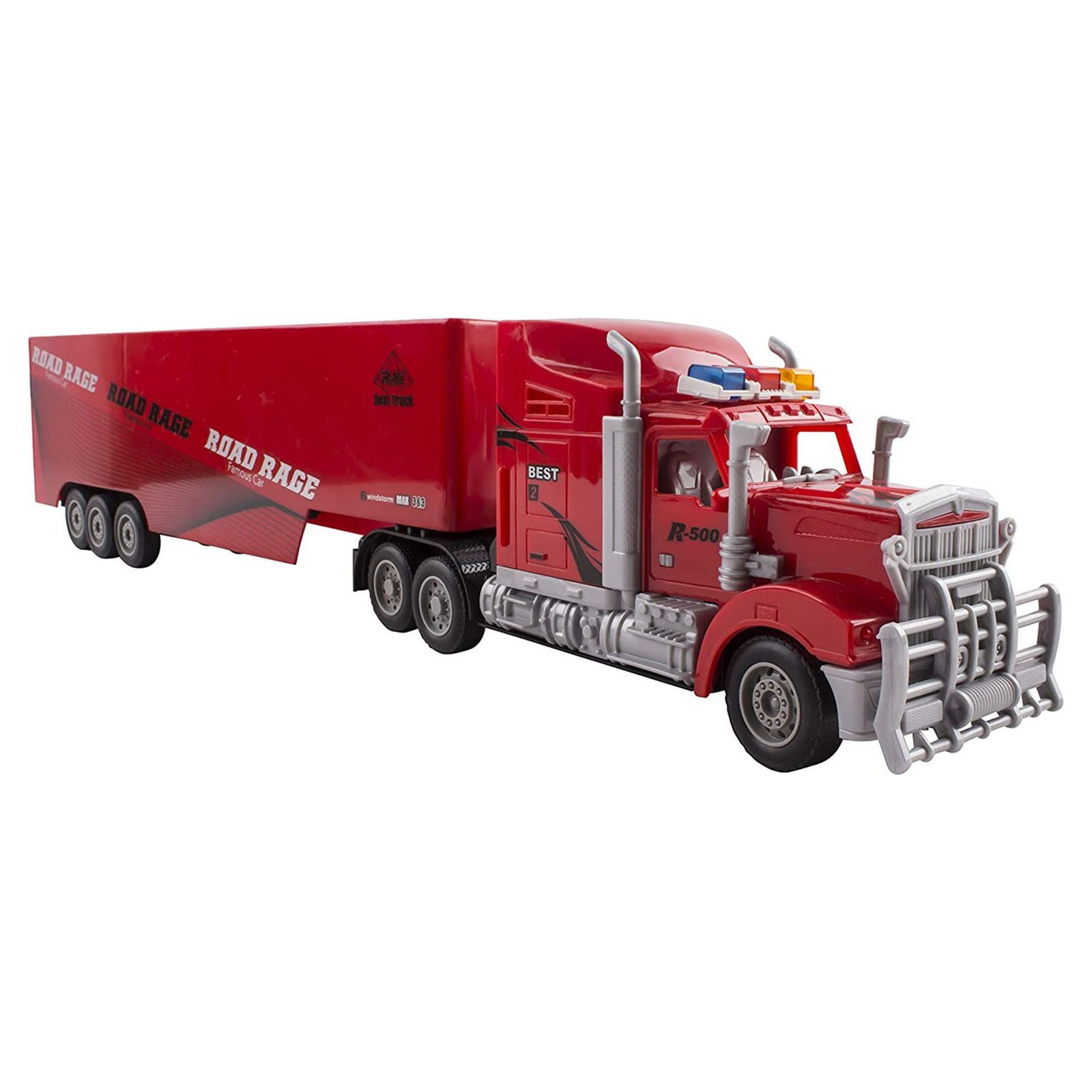 Vokodo RC Semi Truck And Trailer 23" With Lights Electric Hauler Remote Control Kids Big Rig Toy Carrier Van Transport Vehicle Ready To Run Semi-truck Cargo Car Great Gift For Children Boys Girls Red