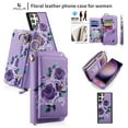 thumbnail image 2 of ELEHOLD Handbag Wallet with Case for Samsung Galaxy Note 20 Flower Floral Pattern with Card Holders Zipper Purse RFID Wallet Wristband Strap Magnetic Phone Case for Samsung Galaxy Note 20,purple, 2 of 8