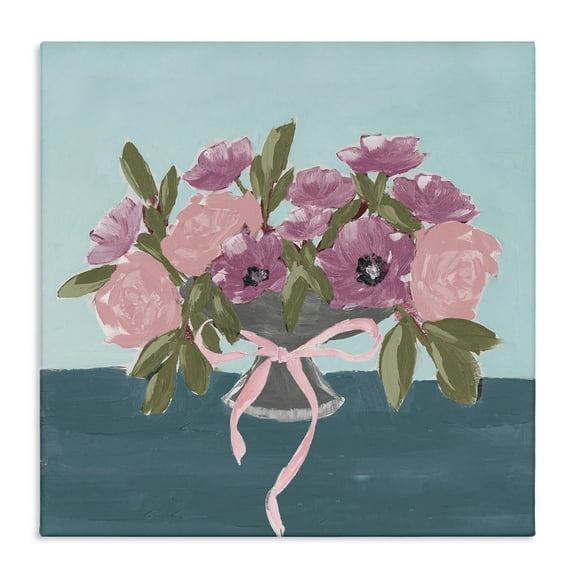 Stupell Industries Beautiful Flowers on Blue Plants & Flowers Painting Wrapped Canvas Art Print Wall Art, 17 x 17