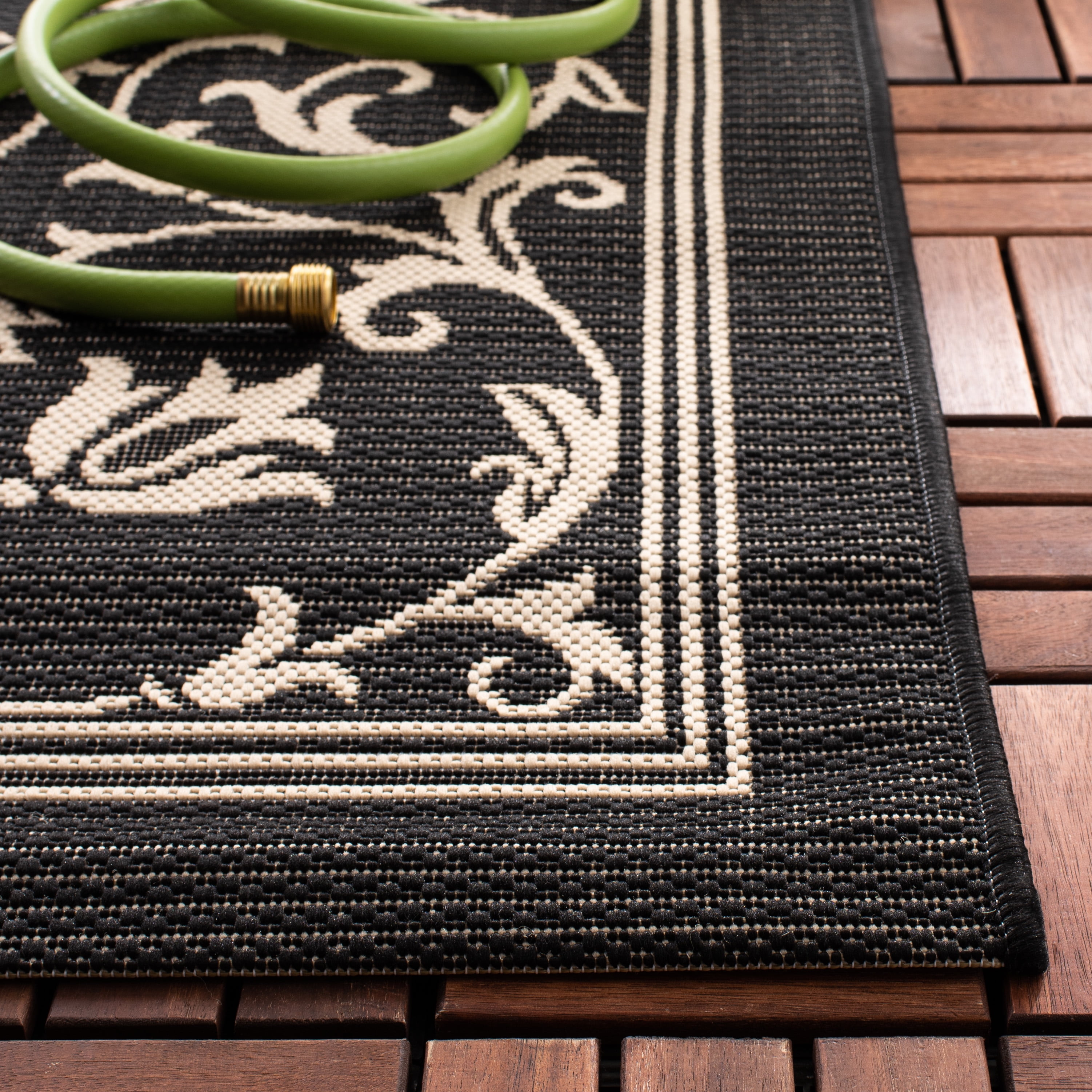 Safavieh Courtyard Nanda Botanical Indoor/Outdoor Runner Rug, Black/Sand, 2'3" x 8'