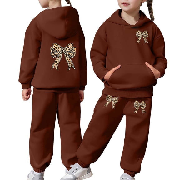 LRen Girls Fall Outfits Size 8 Valentines Bowknot Print Round Neck Long Sleeve Warm Hoodie Pullover Top and Long Sweatpants Set Fashion Fall Toddlers Girls Clothing