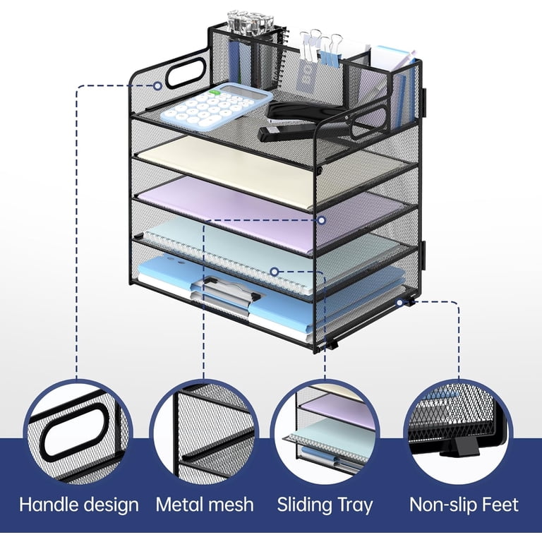 5-Tray Paper Organizer with 3 Pencil Holders photo 6