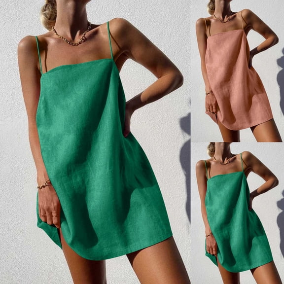 Antinious Women Sleeveless Solid Spaghetti Straps Side Zip Versatile Stylish Midi Dress