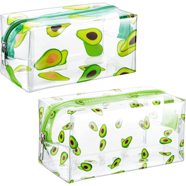 Paquete de 2 lindas bolsas de maquillaje de aguacate, bolsa de cosméticos de frutas, bolsas con cremallera, bolsas de aseo portátiles para mujeres, viajes, vacaciones (aguacate)