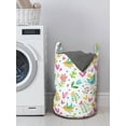 thumbnail image 3 of Leaf Laundry Bag, Hand Drawn Doodle Spring Birds on Tree Branches Pastel Hearts Leaves Dots Nursery, Hamper Basket with Handles Drawstring Closure for Laundromats, 13" x 19", Multicolor, by Ambesonne, 3 of 4