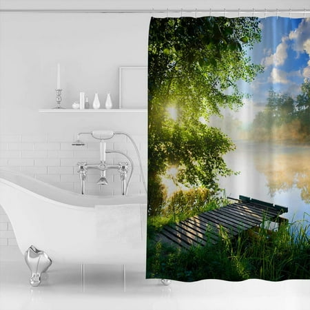 Modern Shower Curtain For Bathroom With Hooks 72x96inch Easy Care Polyester Fabric Bath Showers Stalls Bathtubs Quit Pier Sunshine Plant Waterproof Canada Polyester Fabric Bath Curtain, Pier 1 Shower Curtain Hooks