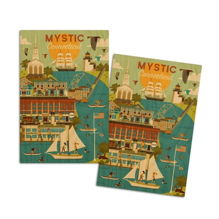 

Mystic Connecticut Geometric (4x6 Birch Wood Postcards 2-Pack Stationary Rustic Home Wall Decor)