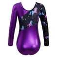 thumbnail image 2 of Yruioon Kids Girls Shiny Metallic Ballet Dance Leotard Long Sleeve Gymnastics Bodysuit Athletic Purple 4, 2 of 7