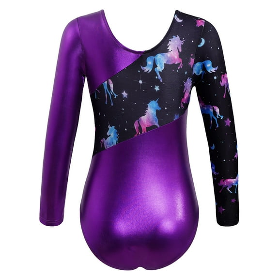 TiaoBug Kids Girls Gymnastics Leotard Yoga Ballet Dance Print Jumpsuit Dancewear A Purple 4