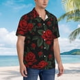 thumbnail image 3 of Pofeuu Roses Print Hawaiian Shirt for Men Sleeves Casual Button Down Summer Beach Dress Shirts T-Shirts,Large, 3 of 7