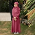thumbnail image 2 of RXMEKW Ensemble de Robe Musulmane avec Châle pour Filles Manches Longues Col Rond Robe à Volants Tenue 2 Pcs Rose, 2 of 8