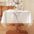 thumbnail image 1 of Table Cloth Rectangle, Embroidery Cotton Linen Tablecloth, Farmhouse Rustic Waterproof Wrinkle Free Tablecloths with Tassels, Coffee Fern, 140*180cm, 1 of 4