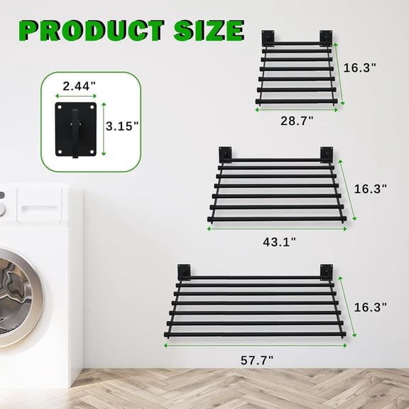 Wall Mounted Drying Rack, 43 Inches Wall Laundry Drying Rack Collapsible Indoor Clothes Drying Rack for Hanging Clothes