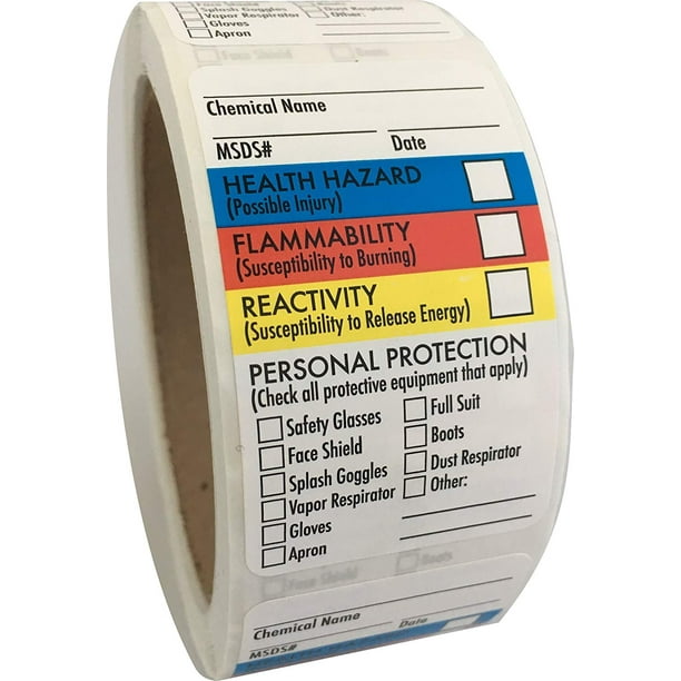 SDS Stickers/MSDS Stickers, 1.5?x2.5?, Roll of 250, Right to Know - Chemical Identifying and Marking, Self Adhesive