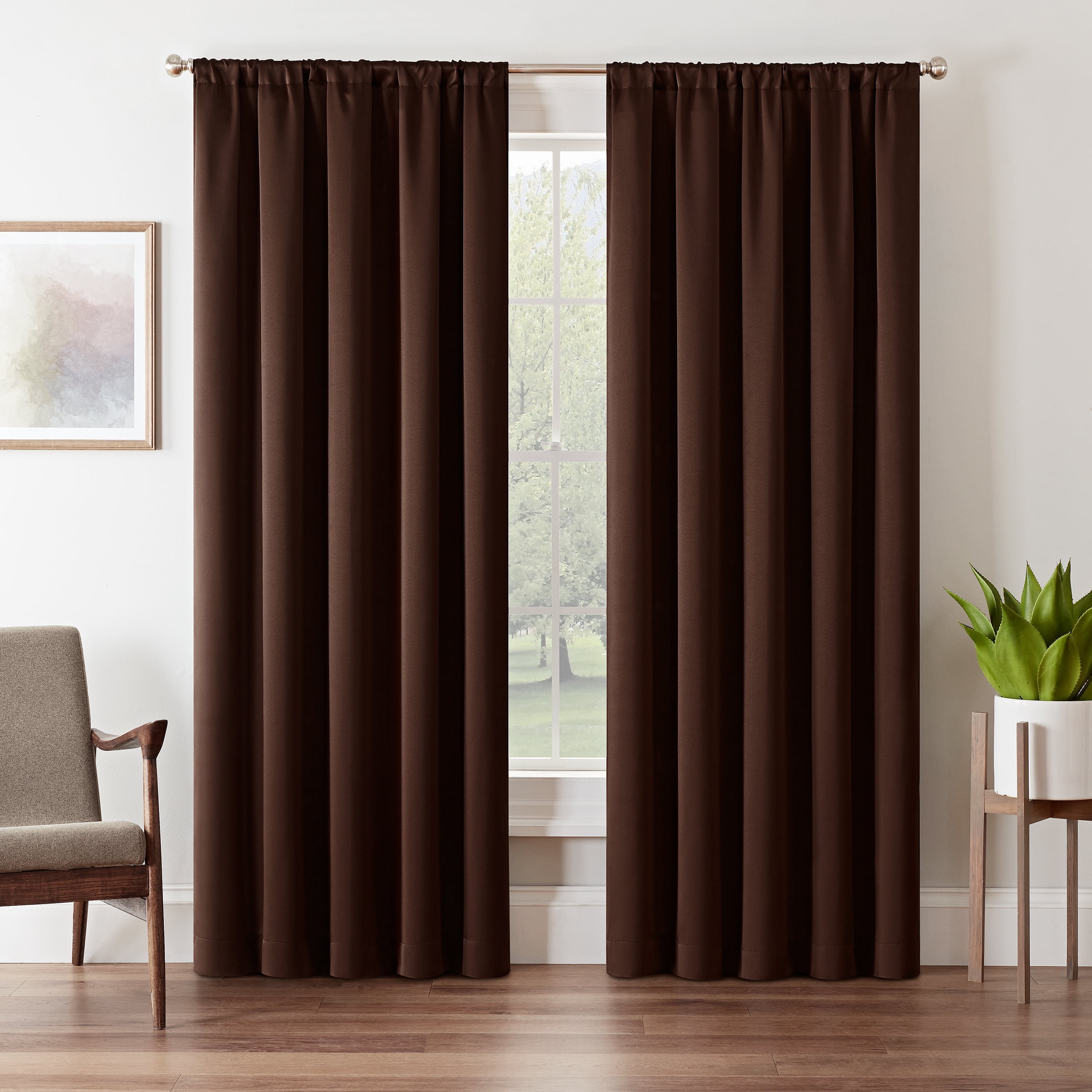 Eclipse Tricia Solid Thermapanel Room Darkening Rod Pocket Single Curtain Panel, Espresso, 52 x 95