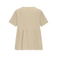 thumbnail image 5 of Women's Blouses Breathable Casual Cotton Linen Tops Crew Neck Short Sleeve Button Down Tee Summer Shirts Beige XXL, 5 of 8