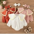 thumbnail image 4 of StylesILove Baby Girls 3D Daisy Collar Long Sleeve Gauze Cotton Romper & Headband 2pcs Fall Winter Jumpsuit Outfit (Pink, 3 Months), 4 of 7