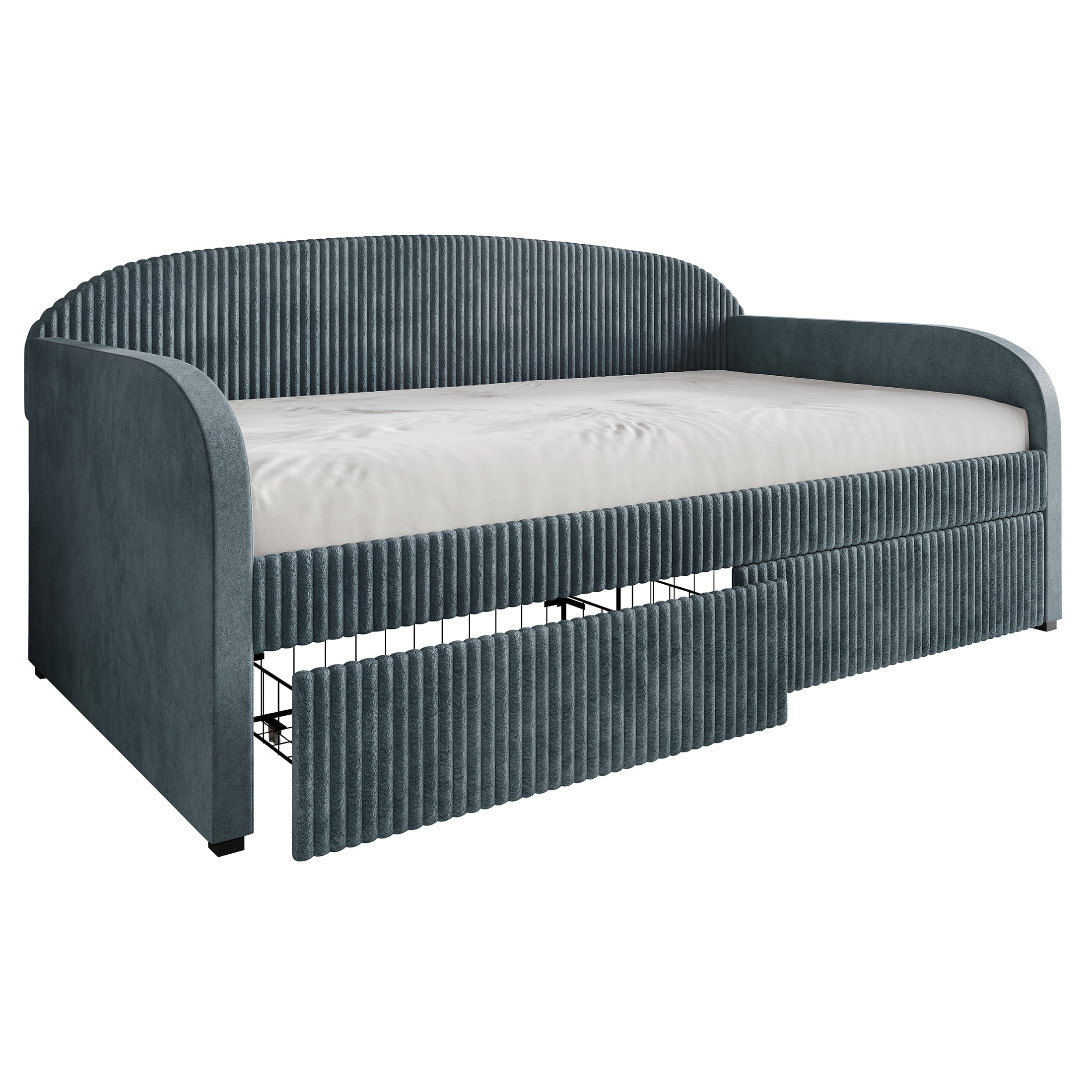Castle Place Corduroy Luxe Twin Daybed with 2 Storage Drawers, Light Blue