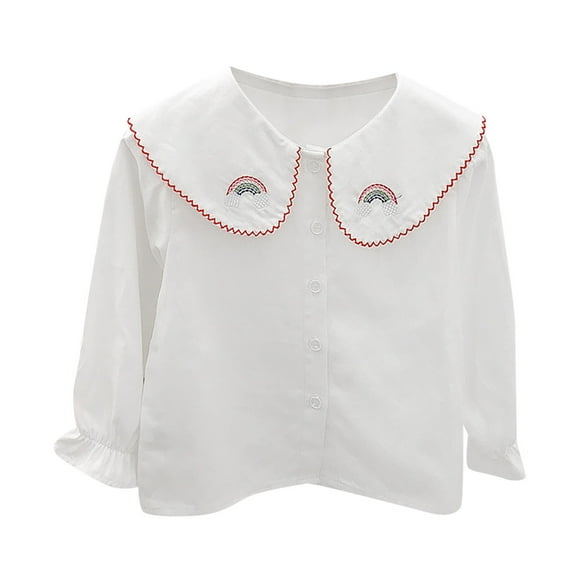 Coerni Toddler Girls Button Down Shirt Long Sleeve Collared Neck Summer Top Baby Casual Blouse Embroidered Fashion Clothes