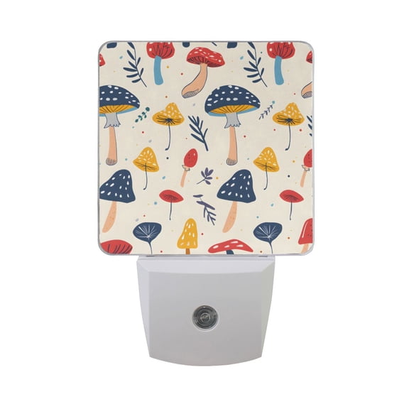 Hand Drawn Mushrooms Night Light 2 Pack LED Nightlight Plug into Wall Dusk to Dawn Sensor Soft White