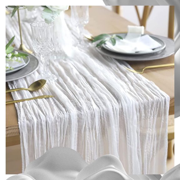 GIRACOA 2 Pack Cheesecloth Table Runner, 35 x 157 inch Large Boho Cheese Cloth Table Runner for Wedding, Party, Fall Thanksgiving Christmas Table Decoration(White)