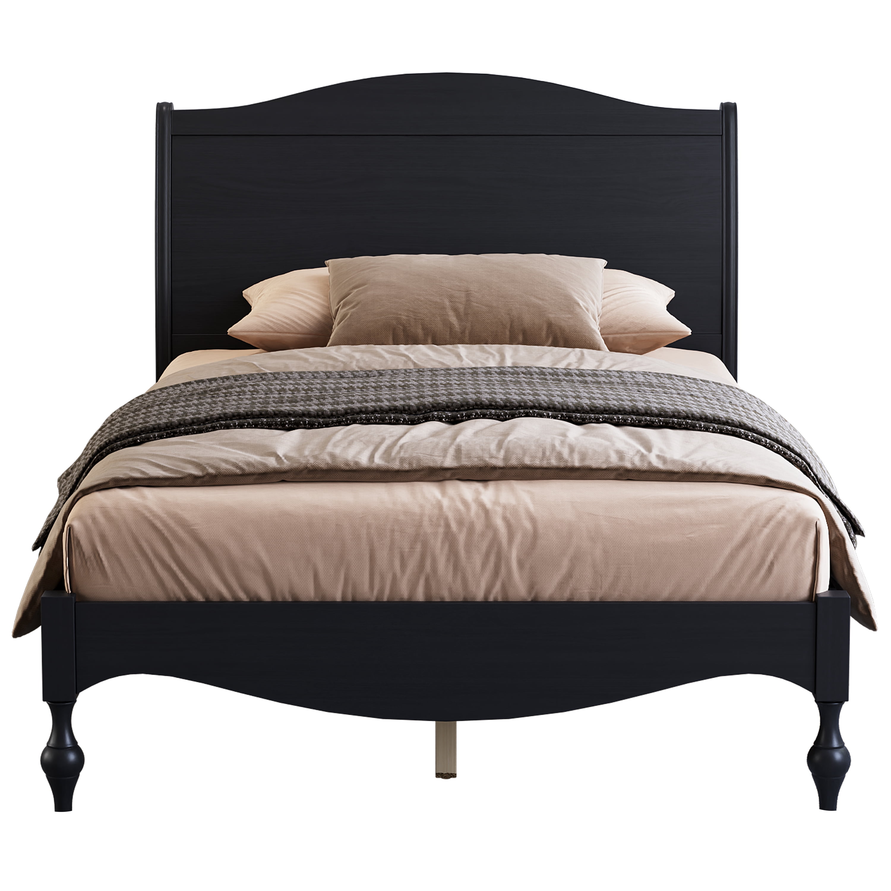 Mintazer Vintage Curved Full Platform Bed with Traditional Arched Headboard & Turned Legs for Bedroom, No Box Spring Needed, Easy Assembly, Black