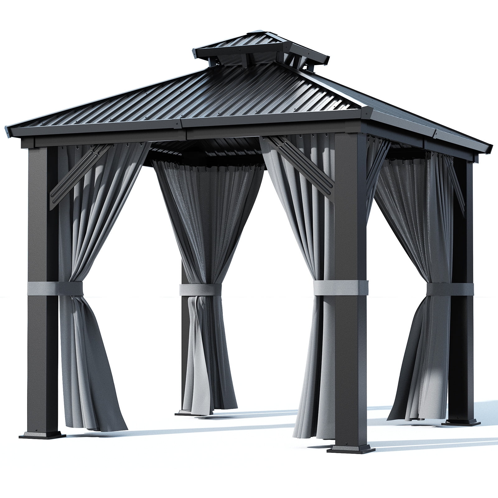 NETAJE 8x8 FT Hardtop Gazebo, Heavy Duty Gazebo with Aluminum Frame, Galvanized Steel Double Roof & Mosquito Net for Garden, Patio, Grey