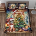 thumbnail image 2 of Merry Christmas Boxer Santa Hat Xmas Tree Winter Holiday Quilt Bedding Set Boxers Dog Lover Gifts Idea 1 Blanket Bed Cover 2 Pillowcases - 01013, 2 of 5