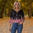 thumbnail image 5 of WTOBBY Women's V-Neck T-Shirt with Floral Print, Button Detail, and 3/4 Sleeve, Casual Weekend Fashion for Spring Fall Season, Daily Use, and Outings,Black L, 5 of 6
