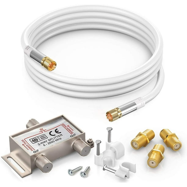 Coaxial Cable RG6 (6feet, White) Quad Shield Straight Male FType