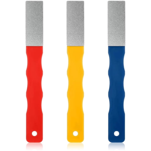Topboutique Diamond Sharpening Knife Sharpener 3 Pcs Flat Hand File Knife Sharpening Stone #220/400/600 Color Coded Sharpening Tools for Knife Scissors Kitchen Tools Red/Yellow/Blue