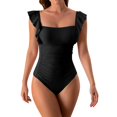 thumbnail image 2 of Women's Solid Color Ruffled Open Back Pleated Swimsuit M-XL, 2 of 7