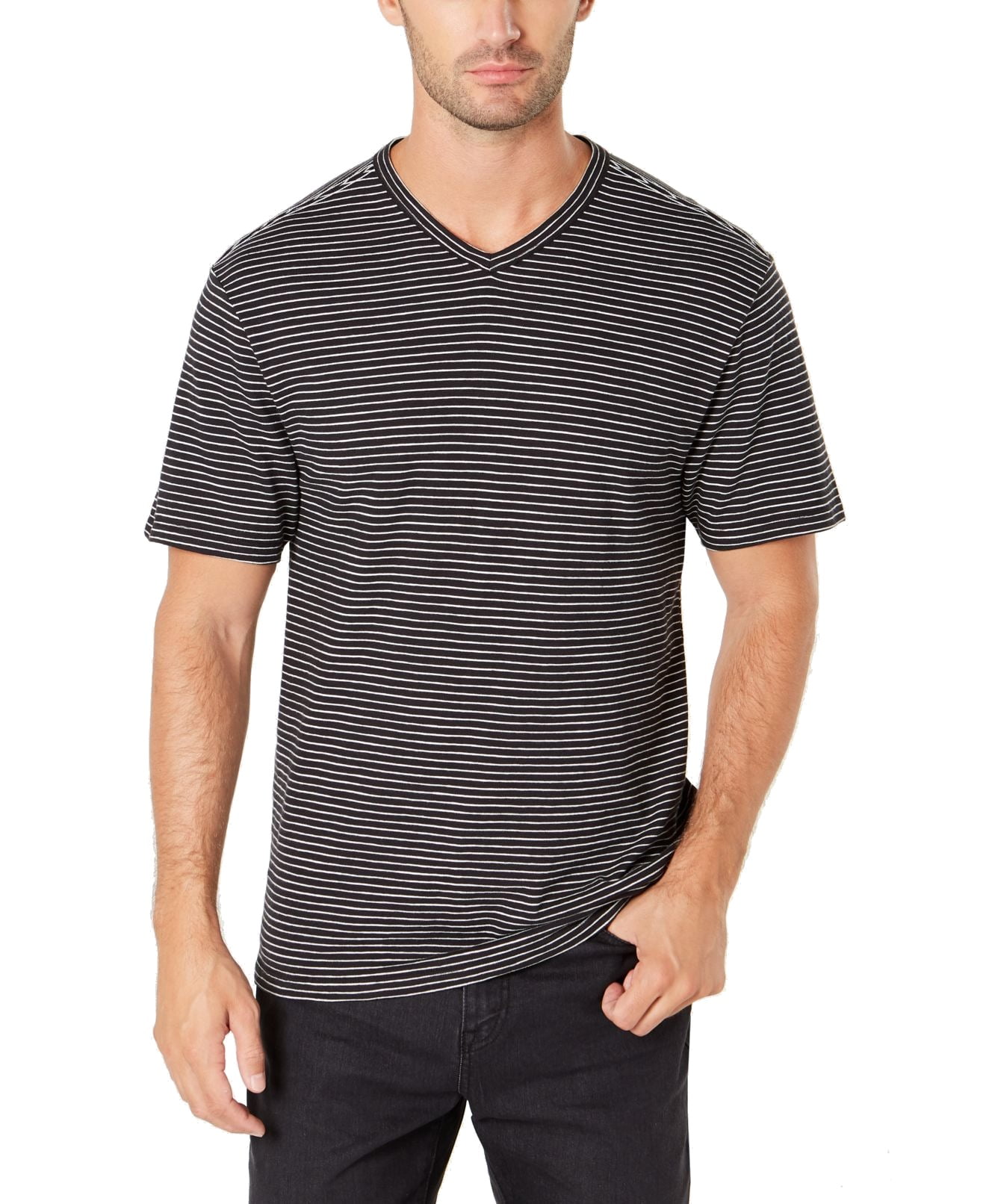 DKNY Mens Small V Neck Striped Short Sleeve TShirt S