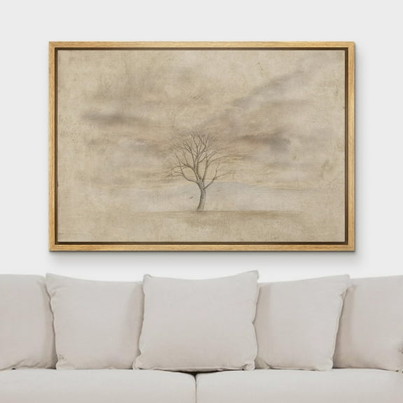 IDEA4WALL Framed Canvas Art Wall Decor Minimalist Bare Tree Landscape in Neutral Tones Home Wall Decorations Minimalist Illustrations Digital Art for Dorm Home Office - 16"x24" Natural