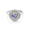thumbnail image 2 of Gem Stone King 925 Silver and 10K Yellow Gold Round Blue Tanzanite and White Moissanite Women Ring (0.83 Cttw, Gemstone Birthstone, Available in Size 5, 6, 7, 8, 9), 2 of 4