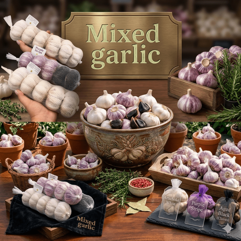 1/2 LB Mixed Garlic Bulbs for Planting, Hard Neck Garlic Bulbs, Cold Hardy, Fast Growing and High Yield, Large Garlic Bulbs