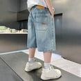 thumbnail image 5 of mgoYE Boys Baggy Jorts, Elastic Waist Wide Leg Jean Shorts Loose Denim Shorts with Pockets Y2K Streetwear(Blue,11-12 Years), 5 of 5