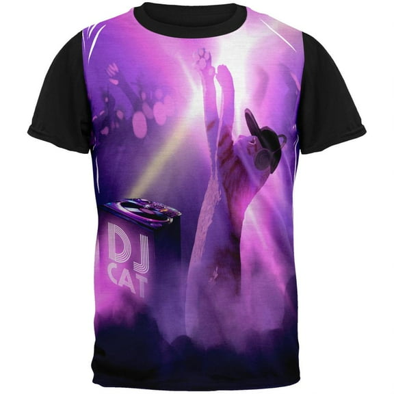 DJ Kitty Cat Club Adult Black Back T-Shirt - Medium